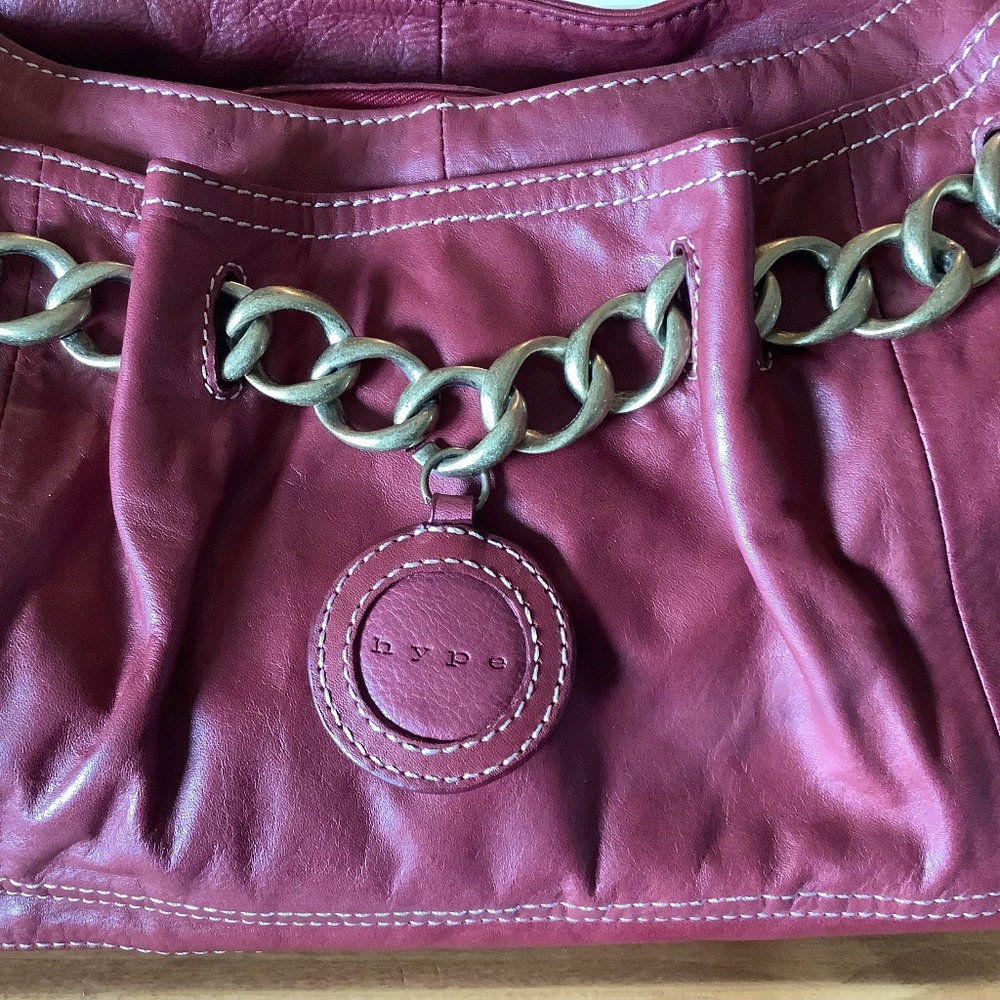 Hype Berry Red Leather Shoulder Bag with Unique Chain Detail